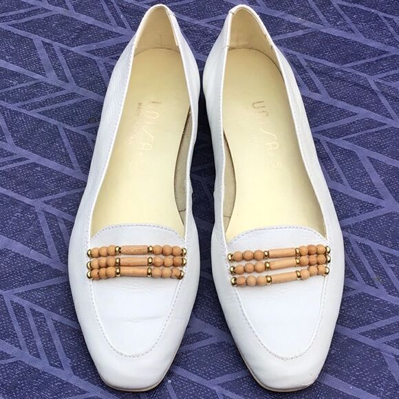 Unisa White Leather Beaded Top Classic Driving Loafers - Picture 1 of 11